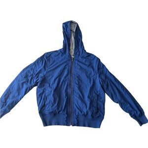 Faconnable Reversible Jacket Mens L Blue Hooded Full Zip Lightweight